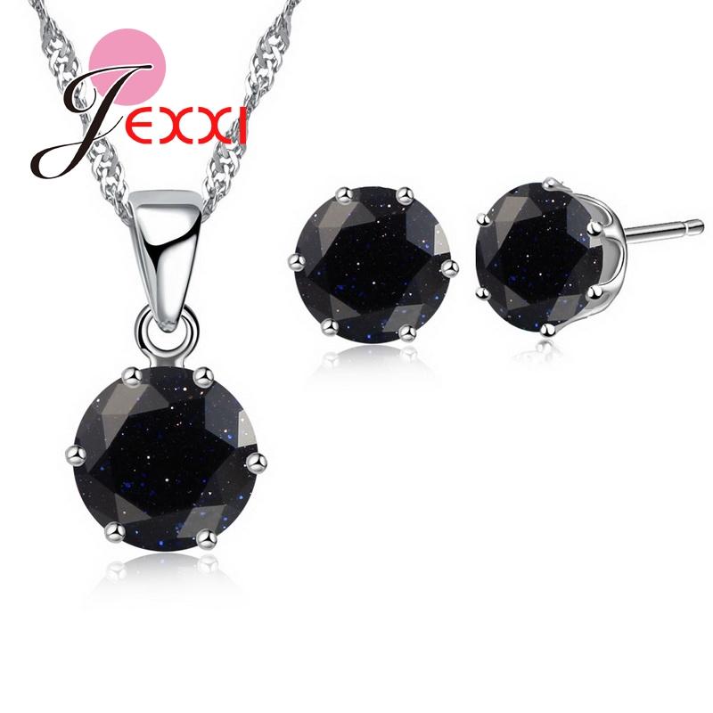 17 Colors Silver Color Jewelry Sets Classical Engagement CZ Diomand Earrings+Necklace For Women Gift