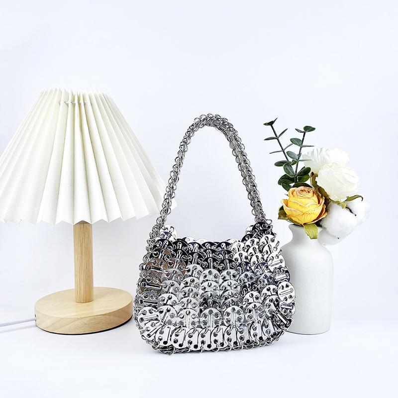 Handmade Woven Metallic Tote with Sequin Accents