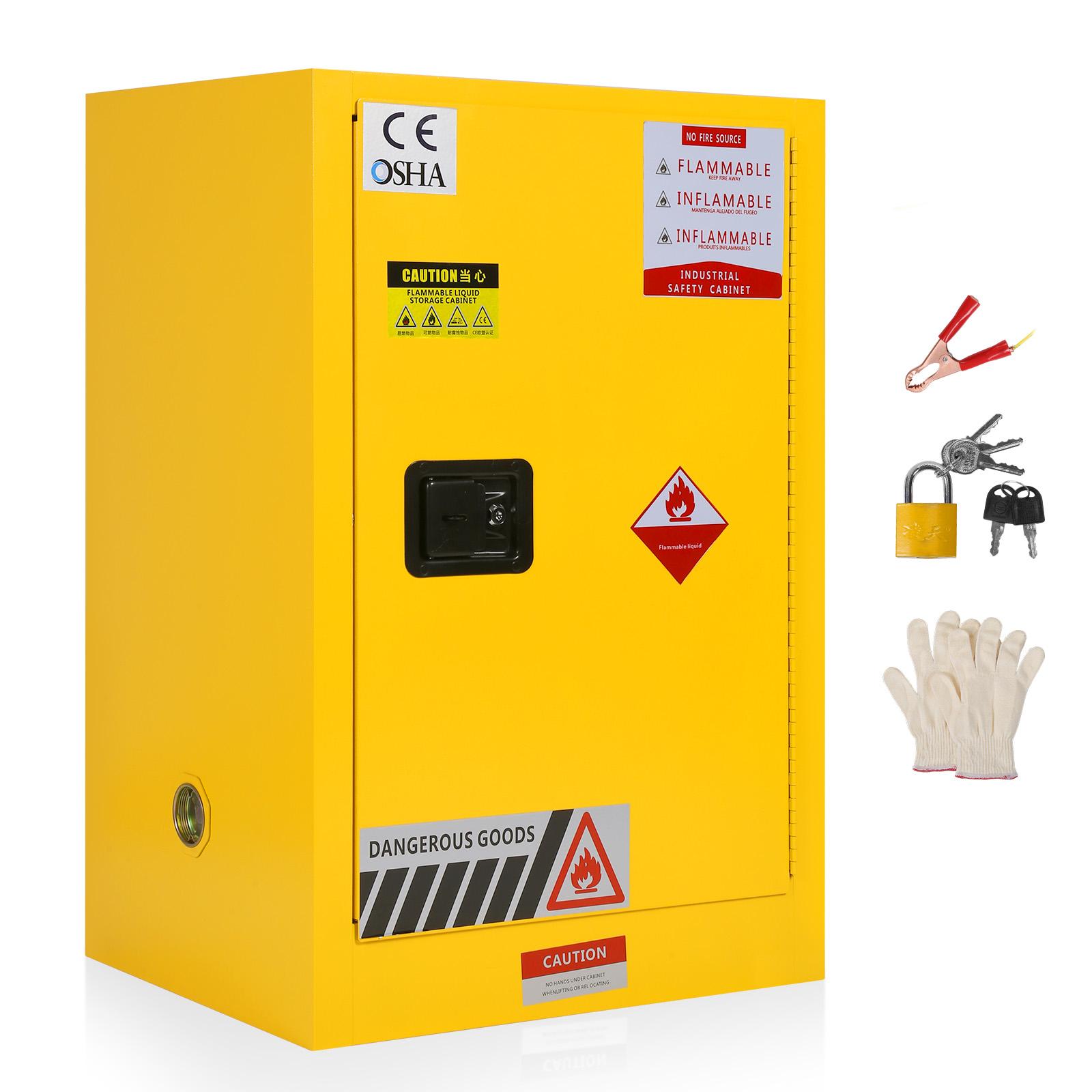 12 Gallon Industrial Flammable Storage Cabinet 22.8x18.1x35in Double-Layer Steel 1.5  Air Space Explosion Proof Dangerous Goods жёлтый
