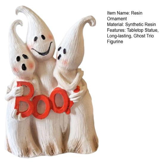 Yousheng Ghost Dwarf Trio Figurine Resin Boo Ghosts Sculpture Table Centerpiece Ghost Statue for Halloween Mantel Cabinet Decorations