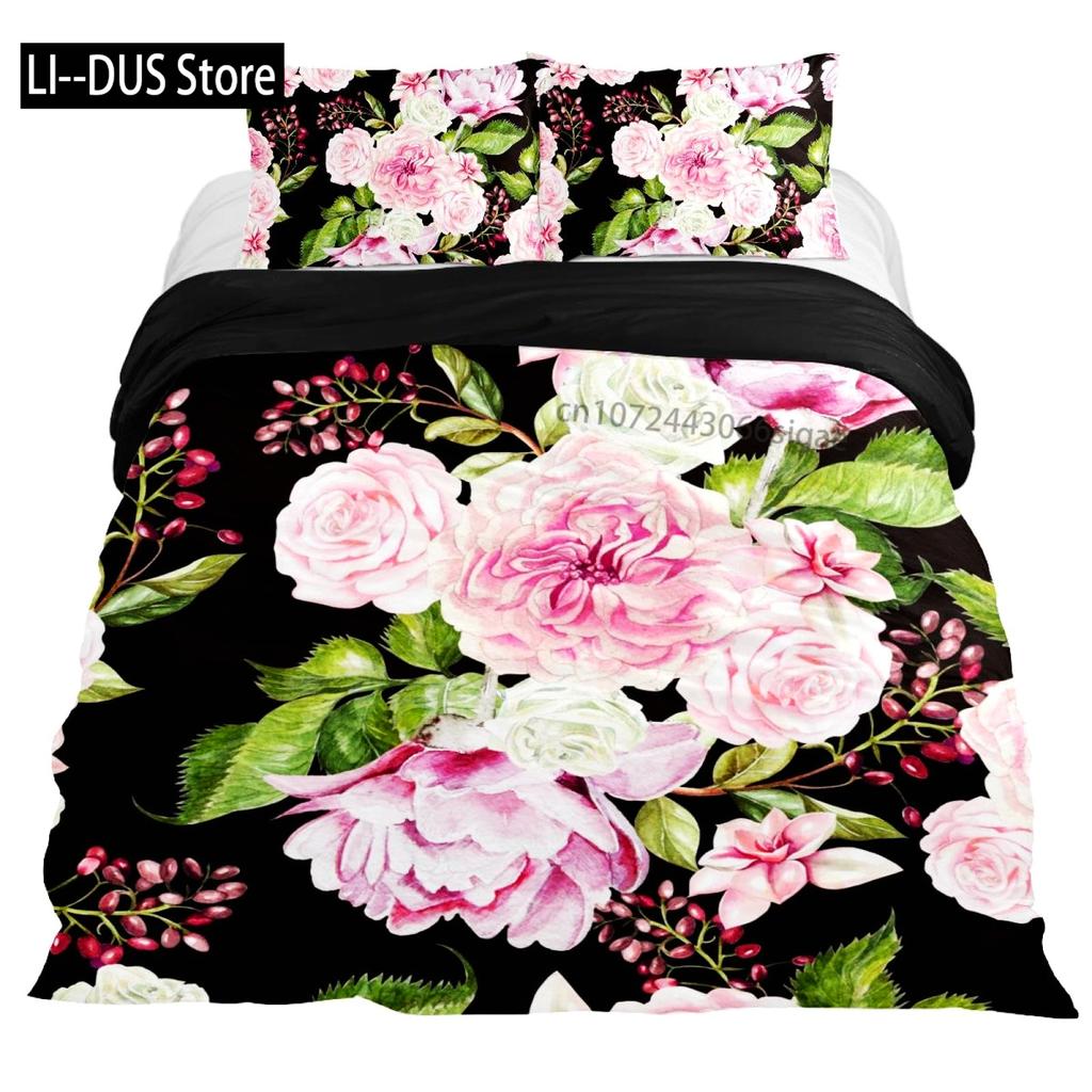 Duvet Cover Set Queen Floral Bedding Elegant Peony Bedding Soft Comforter Cover Set with With 2 Pillowcases 3Pcs Queen Full Size
