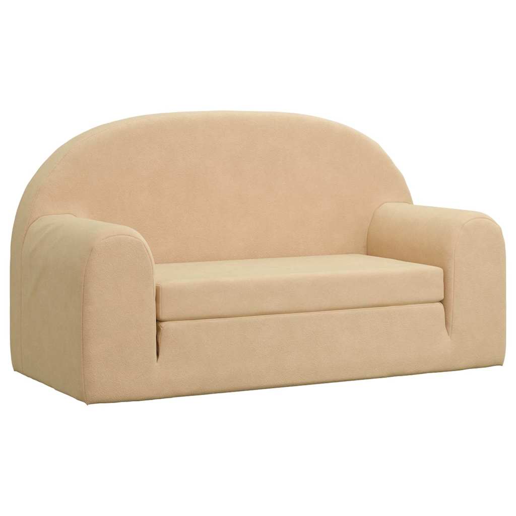 Kids Sleeper Sofa 2 Seater Cream Soft Plush