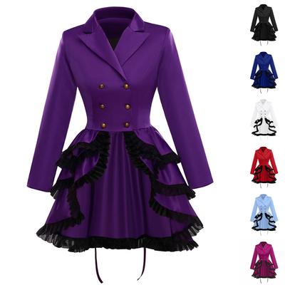 Women's V-neck Low Cut Gothic Party Ball Dress With Lace And Double Breasted Cosplay Clothing