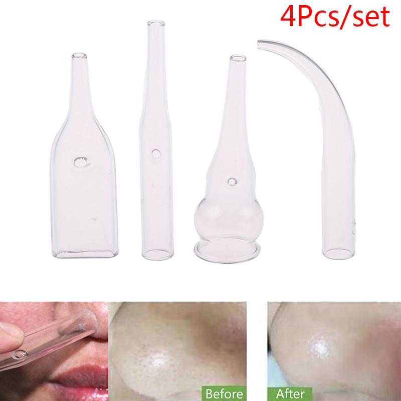 4Pcs/Set Blackhead Removal Glass Pipes Face Pore Cleanser Vacuum Extractor Tube