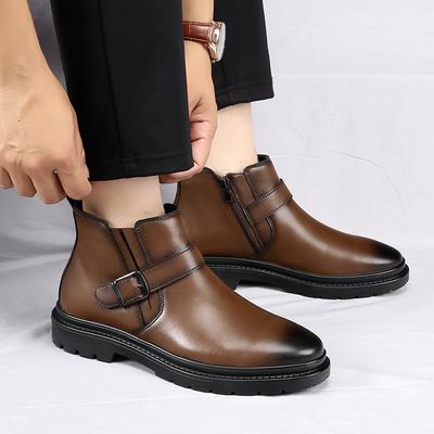 Fashion Side Zipper Men Business Ankle Boots New Winter Boots New Luxury Brand Men Motorcycle Boots High Top All-match Leather Shoes