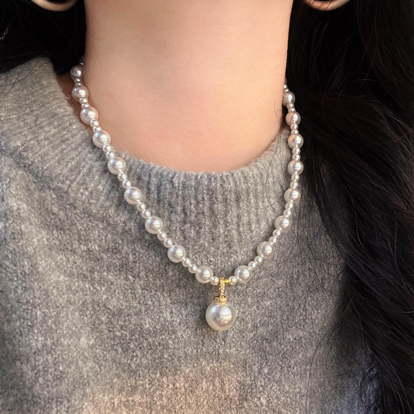 

High Quality Cold White Imitation Australian White Artificial Crystal Pearl Necklace Neck Chain Sweater Chain Women S Pendant
