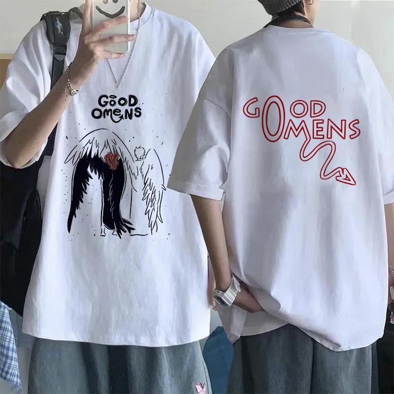 Lustige EU-Größen T-Shirts für Männer Good Omens Cartoon T-Shirt Harajuku T-Shirt Das Ende war nur der Anfang Grafik-Tee Tops Streetwear