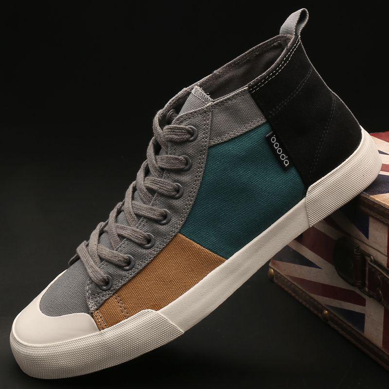 Men's Trendy Retro Korean Style High-Top Canvas Shoes – Versatile, Breathable, Lace-Up