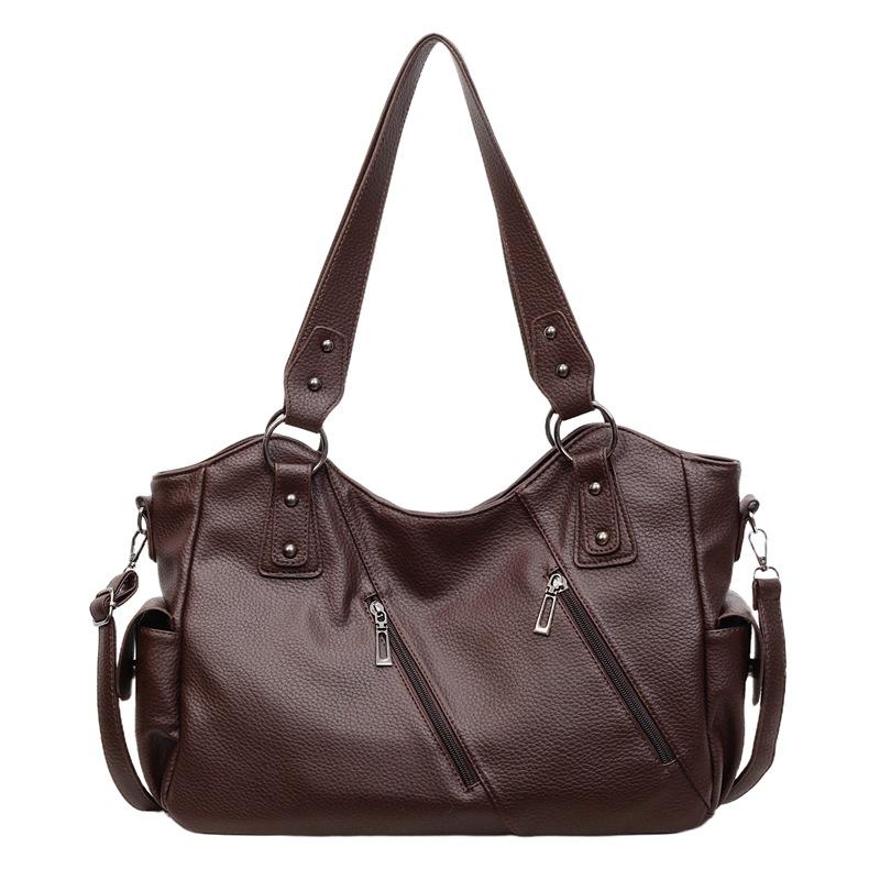 Faux Leather Tote Bag for Women Fashion Shoulder Handbag with Zipper Pockets and Adjustable Strap
