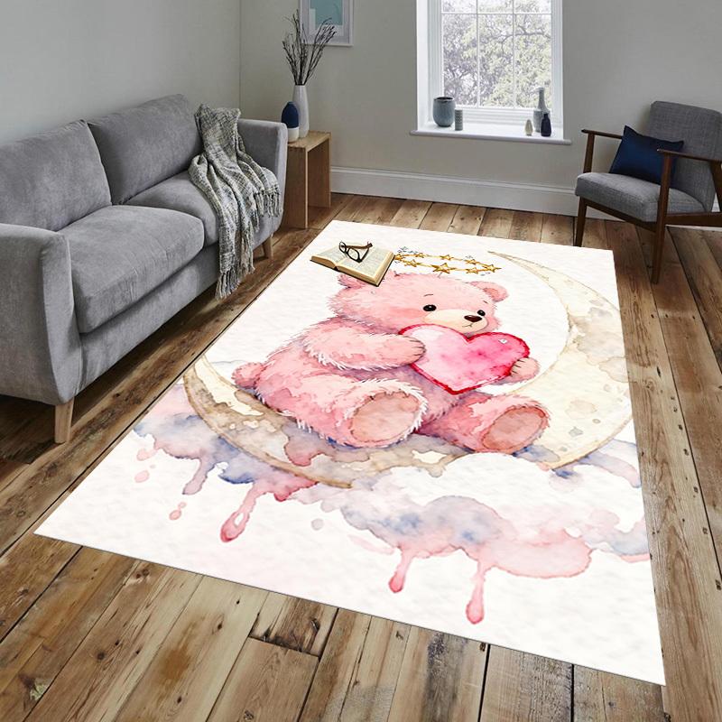 Teddy Bear Heart Pattern Area Rug, Office Carpet Indoor Outdoor Entrance Doormat, Non-Slip Soft And Comfortable, Living Room, C122058