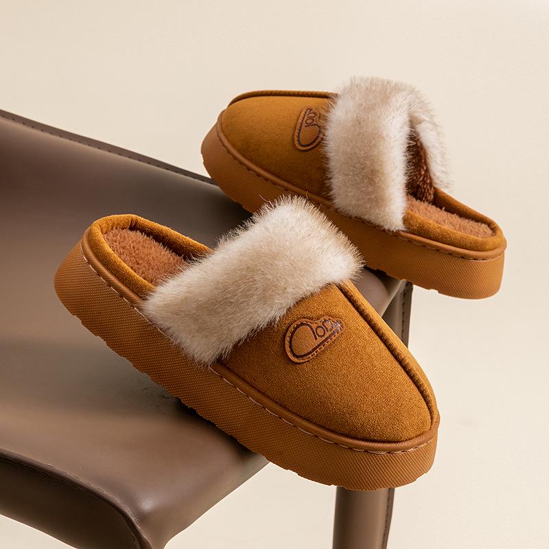Women's Fluffy Plush Cotton Slippers - Fashionable Buckle, Anti-Slip, Super Warm, Non-Shedding, Thick Sole, Furry Autumn/Winter Style.