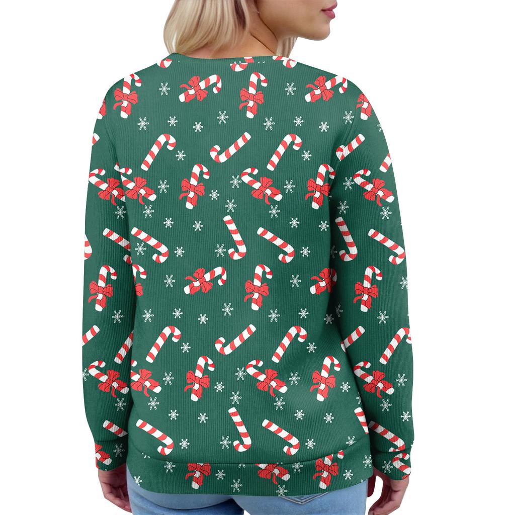 Women's Fashion Long Sleeve Christmas Snowman Snowflake Print Jacket Cardigan