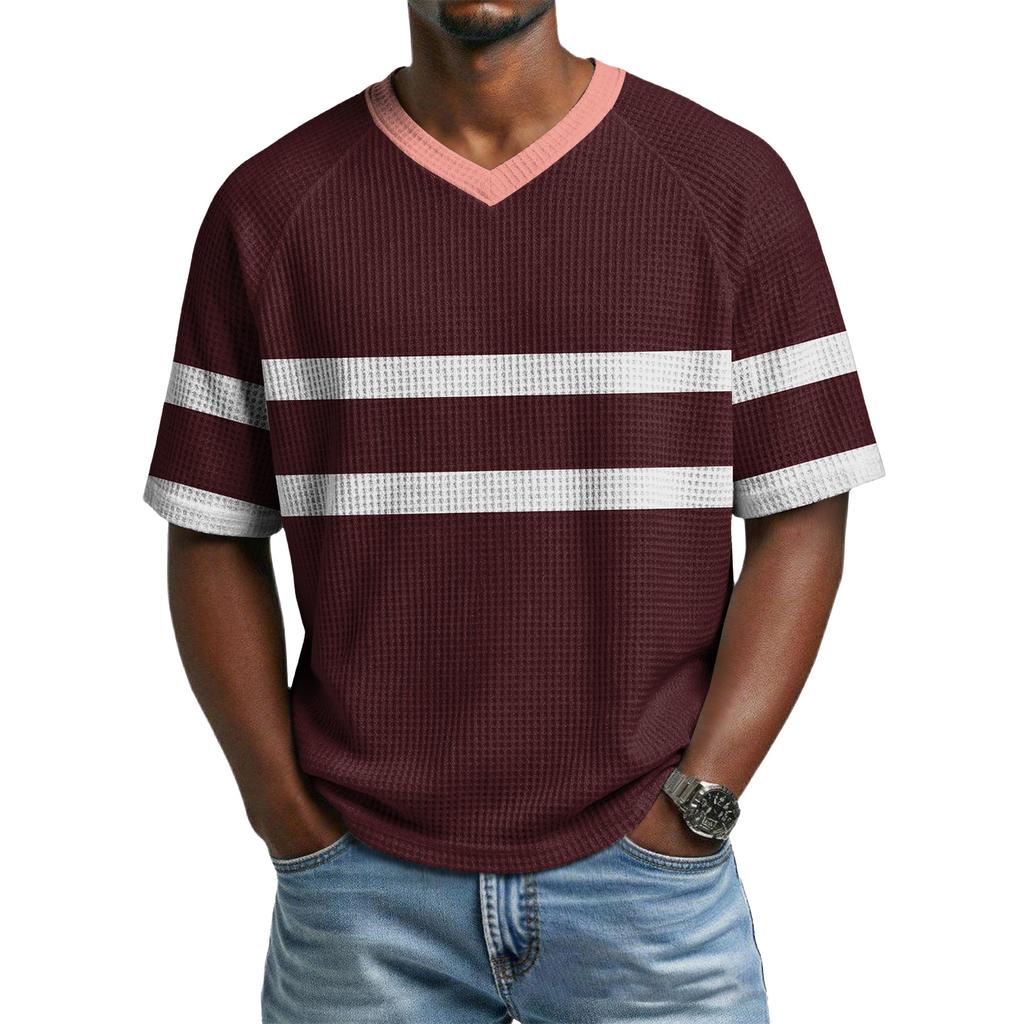 Men's Casual V-Neck Raglan Short-Sleeve Top