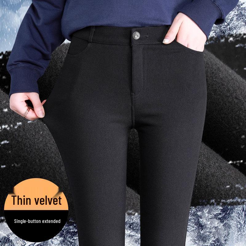 Tall Women's Stretchy Black Pencil Leggings with Plus Velvet for Spring/Autumn/Winter