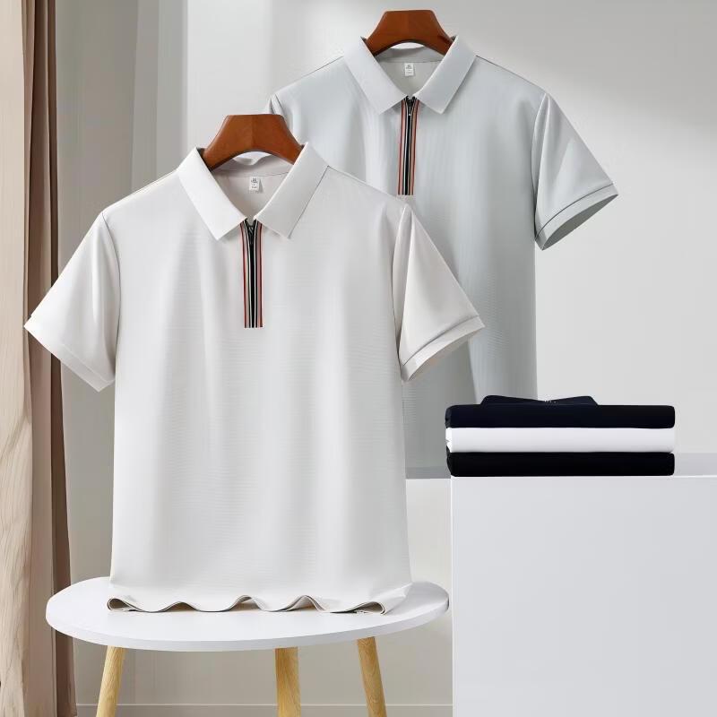 Men s Cooling Waffle Knit Anti-Wrinkle UV Protection Zipper Polo Shirt 3XL абрикосово-серый