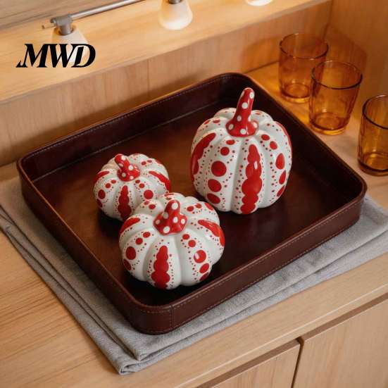 Ceramic Pumpkin Decor Sculpture, Modern Polka Dot Figurine, Farmhouse Retro Style Home Soft Furnishings Tabletop Decoration for Fall, Halloween,