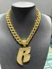 Men's Hip-Hop Punk Style Diamond Letter B Pendant with 15mm Cuban Chain Necklace