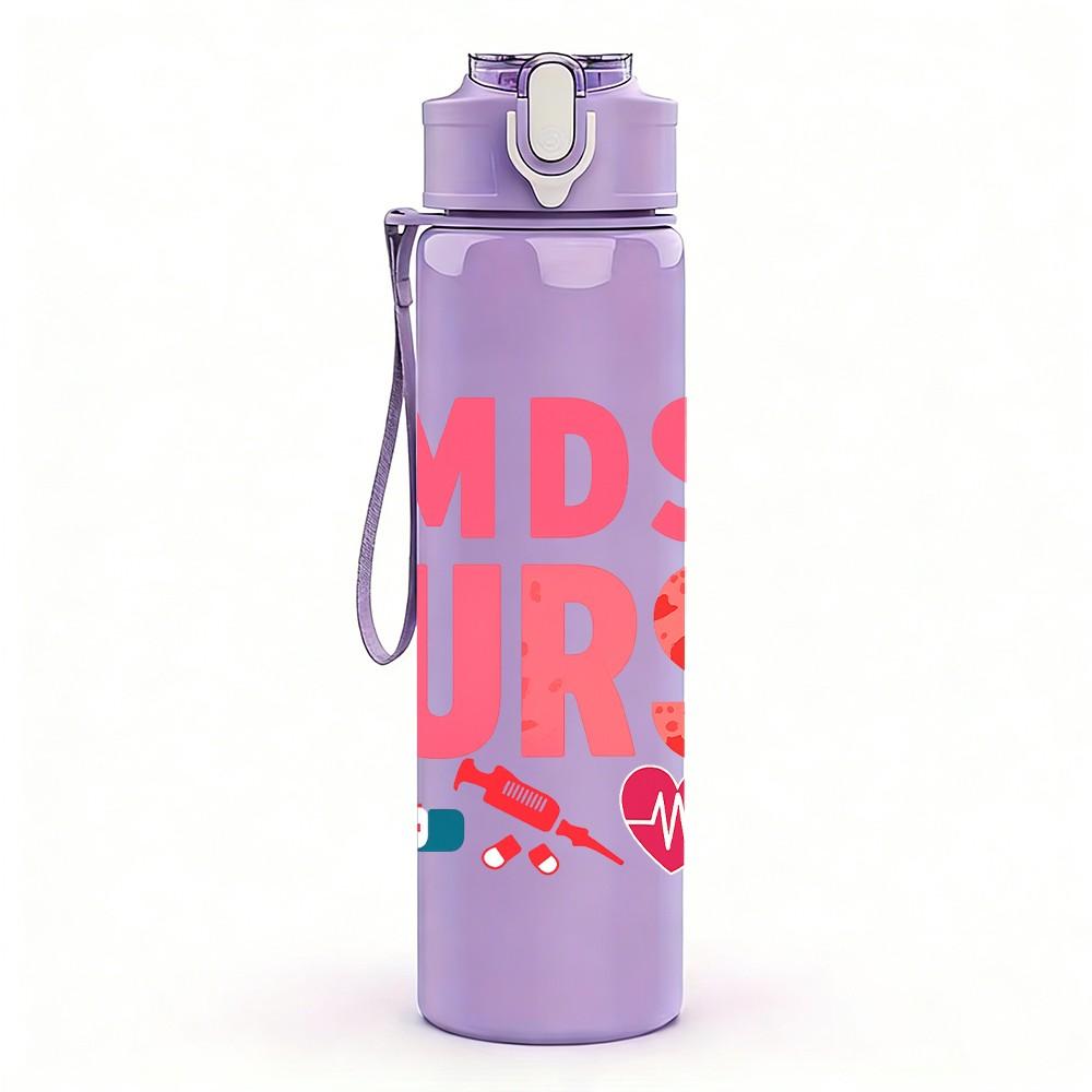 1PC Bold MDS Nurse Red Text 750ml Color Plastic Sports Water Bottle Leakproof Flip Straw Lid Suitable for Sports Office Home Use
