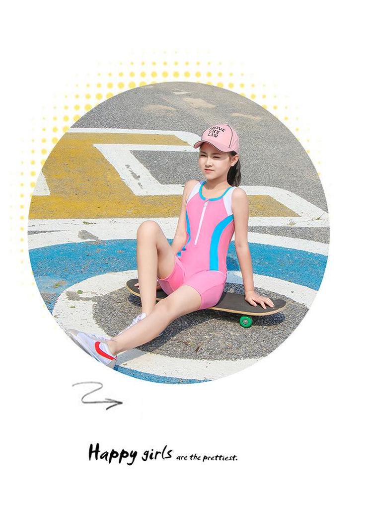 2026 Girls' Solid Color One-Piece Swimsuit with Five-Point Sleeves for Training & Competition