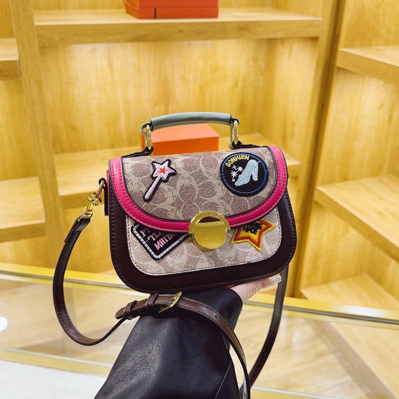 Bag women's new women's bag hot-selling contrasting color handbag badge decoration shoulder small square bag tide