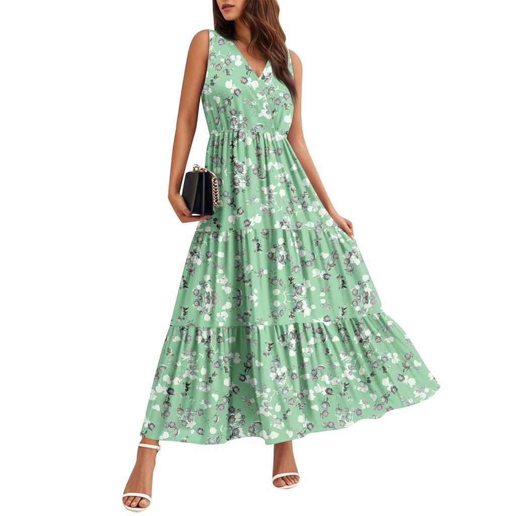 Women's Flowing Dresses Women's Summer Dresses Casual Sleeveless Long Dresses Cute Floral Long Dresses
