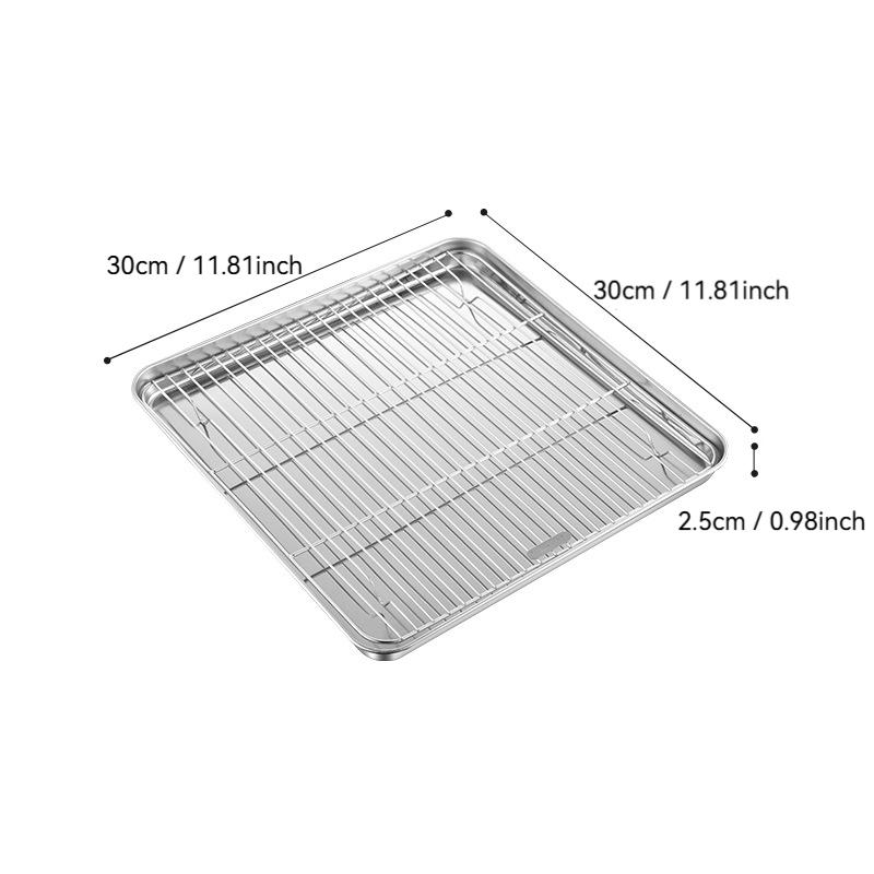 Bandejas rasas quadradas para armazenamento de alimentos com grade de resfriamento, assadeira de aço inoxidável para cozimento a vapor, conjunto de pratos para churrasco, utensílios de cozinha