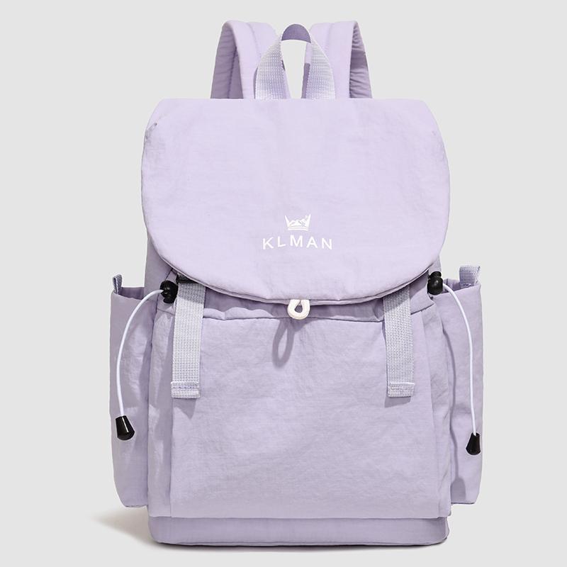 Solid Black Flap Backpack with Drawstring Closure Side Pockets Adjustable Straps Casual Travel Daypack