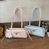 Multi Color Pastel Long Shoulder Bag For Women Cute Style PU Leather Underarm Bag With Bow And Plush Pendant Daily Handbag