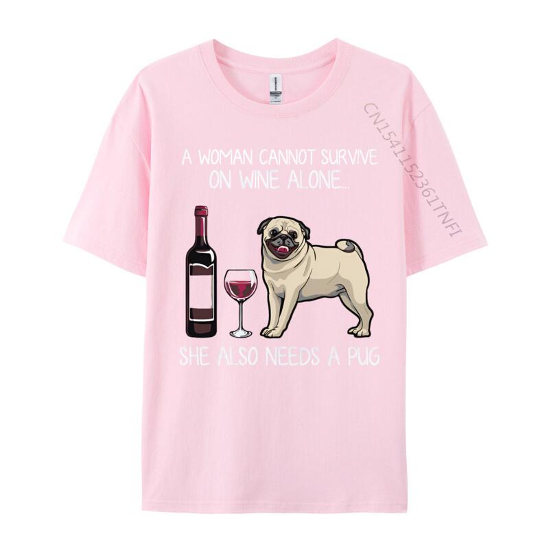 New Hot Sales Pug And Wine Funny Relaxed Fit Tshirt Print Unisex TShirt Fashion Design Tops Tee Cream T Shirt