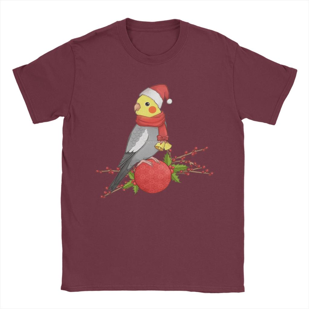 Christmas Cockatiel T-Shirt for Men  Humor Cotton Tees Crewneck Short Sleeve T Shirt Birthday Present Clothing