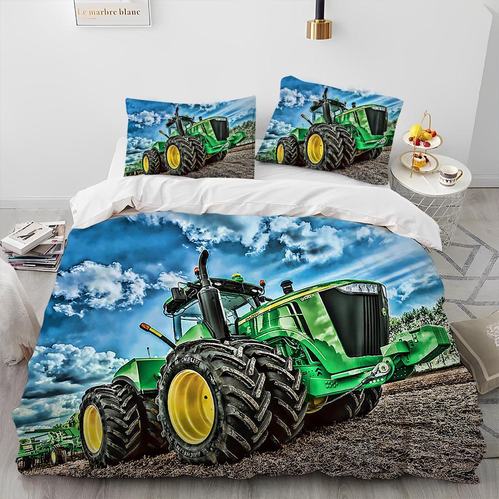 Set Biancheria da Letto Trapunta Serie Trattori Camion Auto 3D Copripiumino Set Letto Coperta Trapunta Federa Matrimoniale Regina Letto Bambini 3D