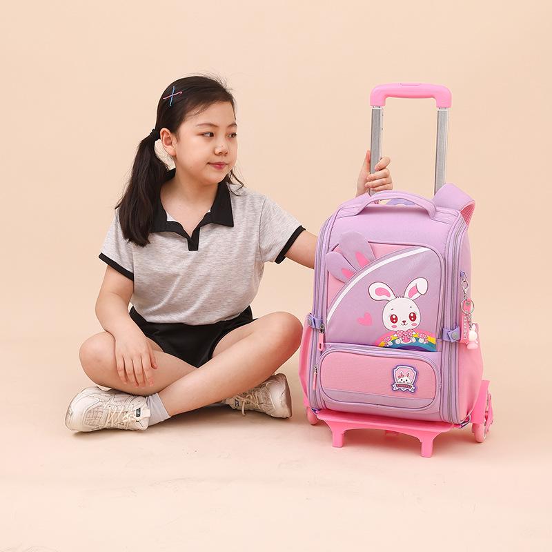 Large Capacity Trolley School Bag for Girls, Grades 3-6 - Stair Climbing & Detachable Design