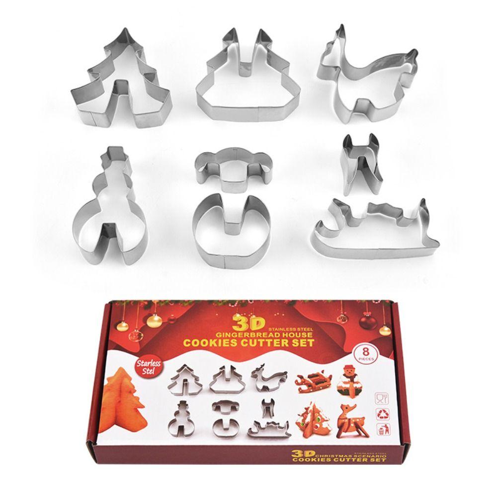 3D Gingerbread House Cookie Cutter Set Three-dimensional Multi-specification Fondant Cutter Stainless Steel Baking Tool Xmas