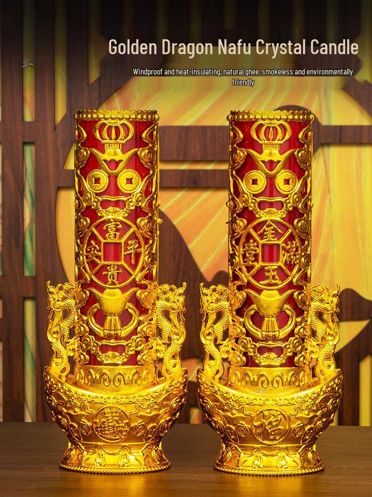 Smokeless Crystal Candle for Buddha Offerings, Housewarming, or New Year Celebrations - Windproof Red Butter Lamp