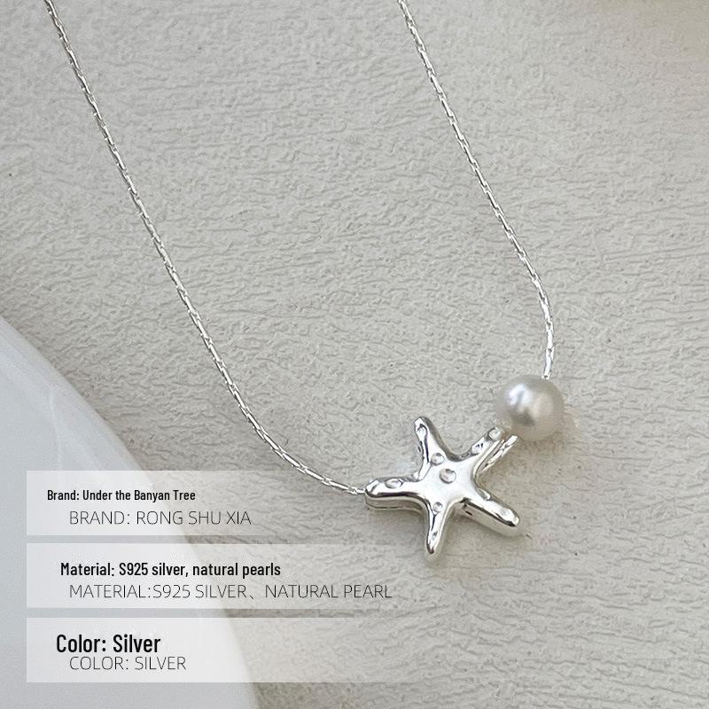 Banyan Tree S925 Silver Starfish Pearl Necklace for Women - Summer Korean Sweet Style.