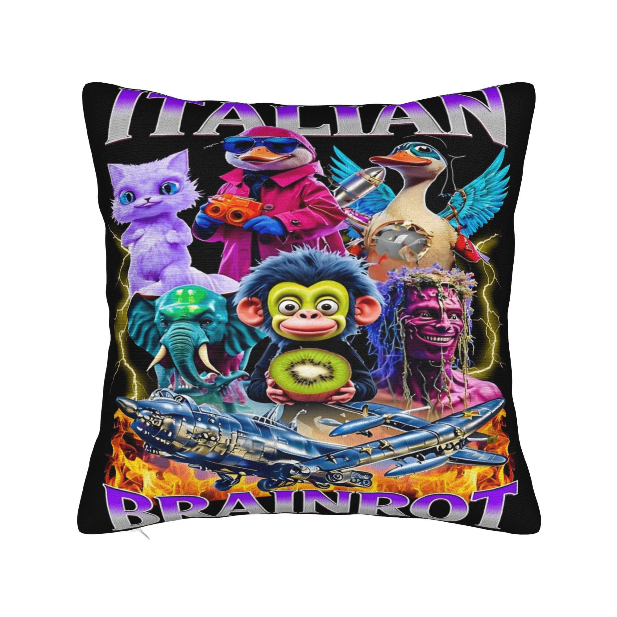 

Italian Brainrot Meme Characters Design Pillow Case Comfy Pillow Cover Vintage Pillowcases For Sofa Couch Bed Living Room 12x12Inch