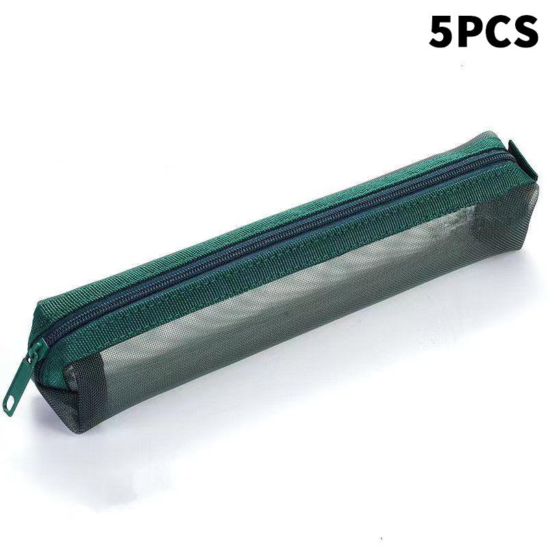 5Pcs Vintage Solid Color Mesh Pencil Case Portable Stationery Storage Pouch School Stationery Supplies Student Gifts