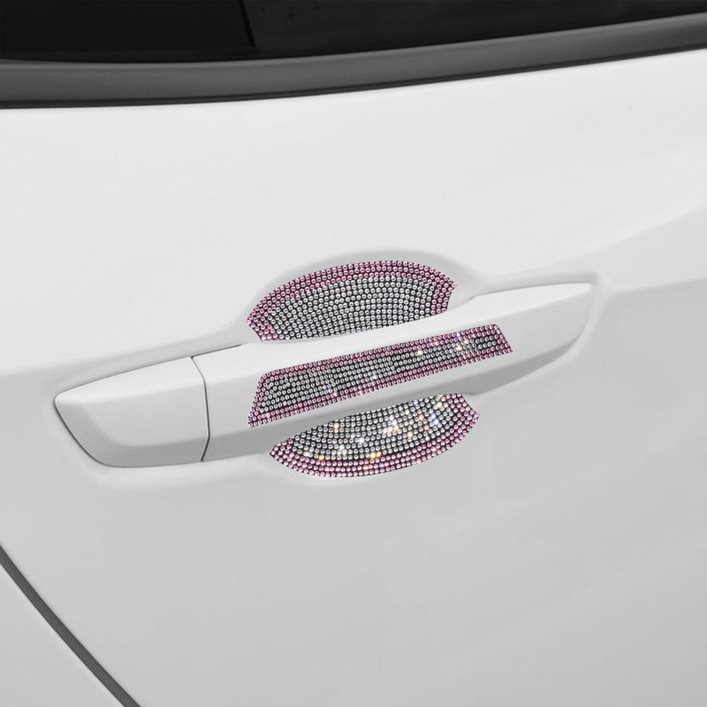 8 ks kamínkových křišťálových samolepek na dveřní misku do auta s nálepkou na kliku dveří, samolepky proti poškrábání, protikolizní proužek