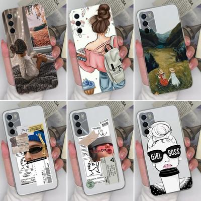 Klare Handyhülle für Oppo A17 A15 A15S A16 A16S A35 A58 A17K Hübsches Rückansicht Mädchen Muster Weiches Silikon TPU Staubdichte Schutzhülle für Oppo Shell