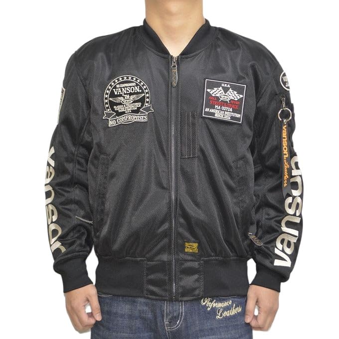TVS2402S Mesh Jacket with Protector Type Flight Jacket Motorcycle Biker Outerwear [Banson] MA-1 Men's (L, BK/IV)
