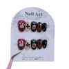 Jia Zhi Mu Hand-Painted Black & Red Oval False Nails - High-Quality Nail Art Tips