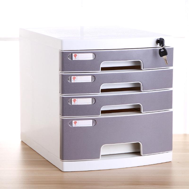 4-Drawer Lockable Plastic Office File Cabinet, Thickened Storage Box