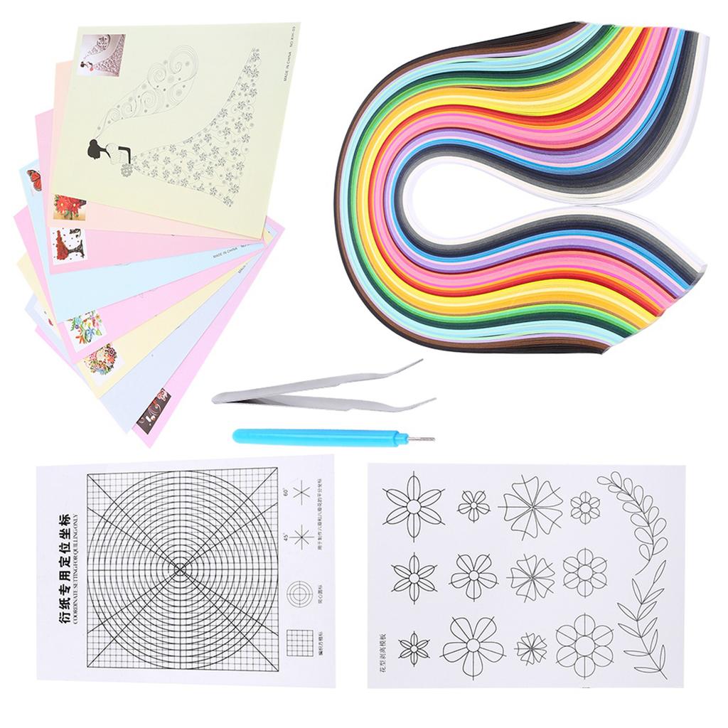 Paper Quilling Kit, 500 Quilling Strips, 8 Designs, Grid  , Flower Pattern, Tweezers, Slotted Pen,   Paper Craft Projects, 50