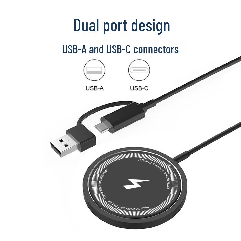 15W MagSafe Magnetic Wireless Charger for Apple Phones with Dual Interface