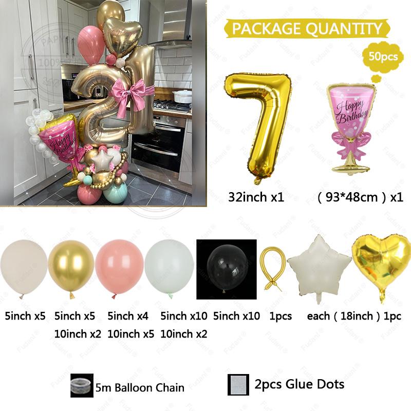32-inch Gold Digital Foil Balloon Set Wine Glass Love Pentagram Balloon Boy Girl Birthday Party Decor Supplies Baby Shower 2025