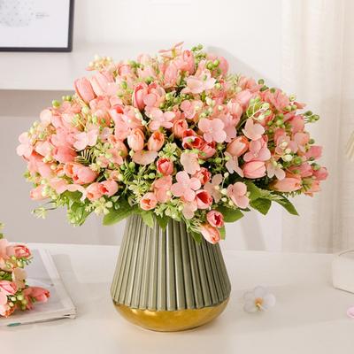 1 buchet mini lalele flori artificiale magnolia buchet flori cu tulpină lungă și frunze florale artificiale pentru decor acasă decorațiuni de nuntă petrecere