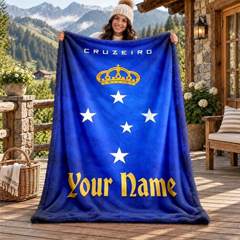 Cruzeiro Esporte Clube Custom Name Flannel Blanket Personalized Soft Warm Plush Throw Blanket Customized Gift for Family Friends