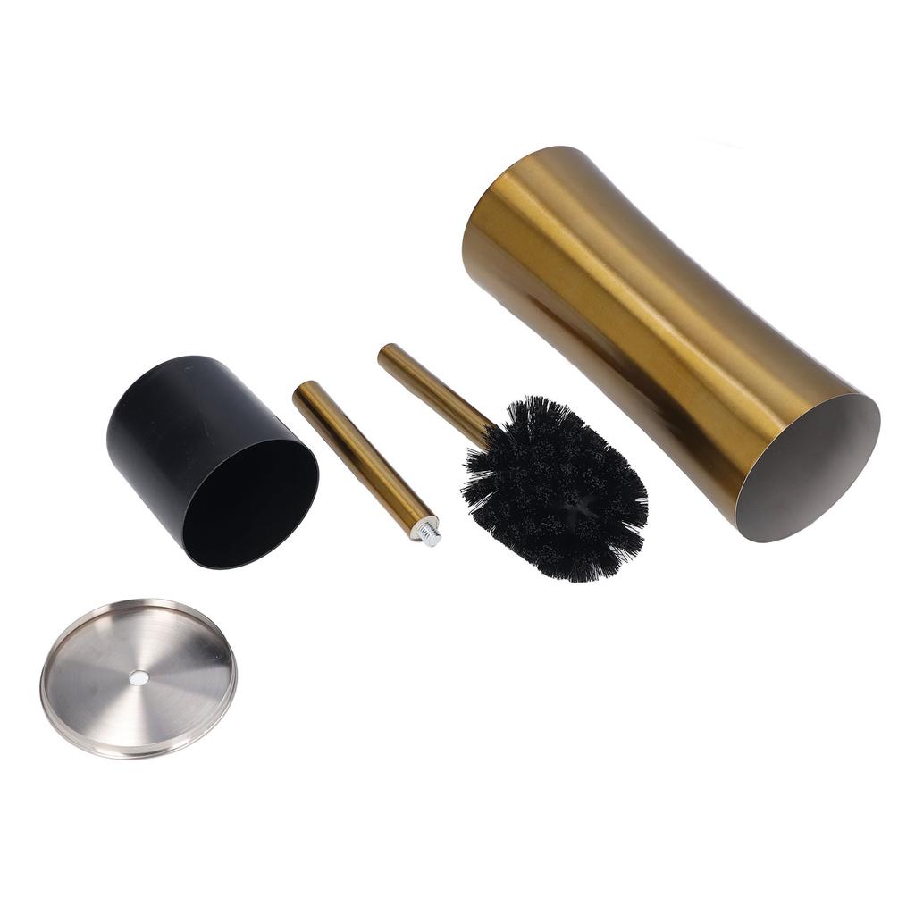 Toilet Brush Set Stainless Steel Gloden Space Saving Soft Durable Bristles Ergonomic Modern Style Toilet Cleaner Brush