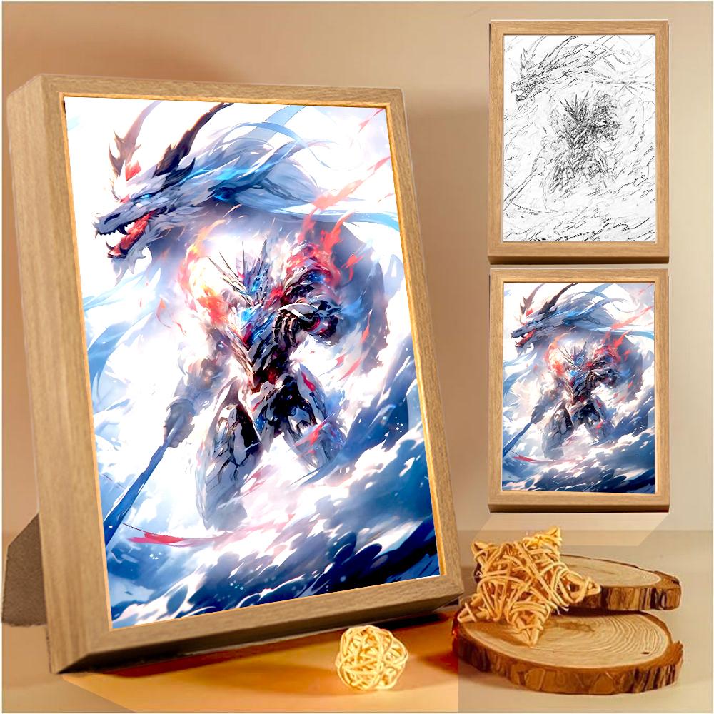 Anime Figure Gundam Light Painting Photo Frame Original Action Figures Led Night Light PVC Collectible Model Toy Christmas Gifts