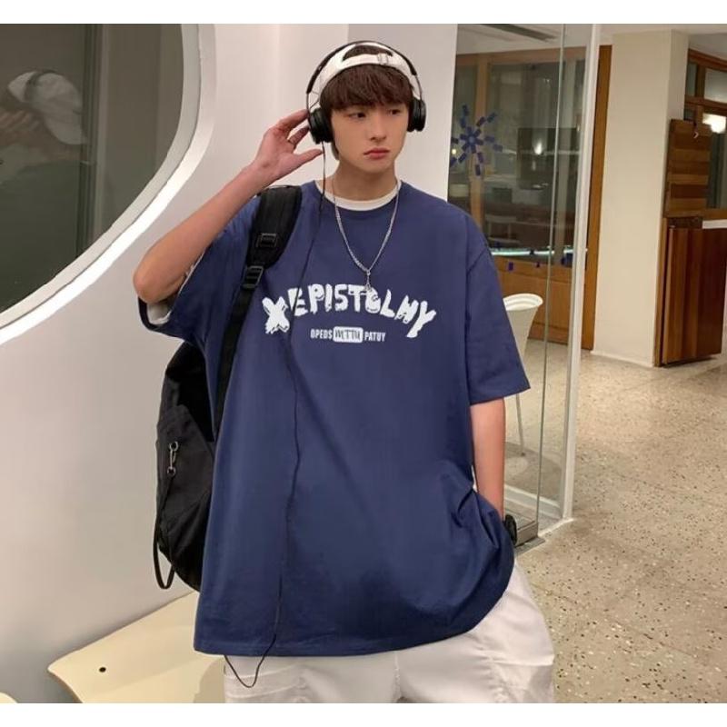 Pánská trička Letter Graphic Print Trička módní značky pro muže oversize trička Muži Oblečení Neformální Tričko Muž Letní Korejský Retro